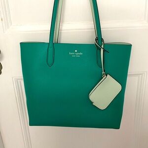 NWOT Kate Spade Ava Reversible Fig Leaf Refined Grain Leather Tote w/Zip Pouch
